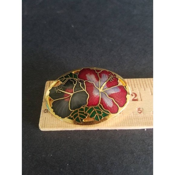 Large Vintage Cloisonne Floral Cutout Brooch - Picture 8 of 10